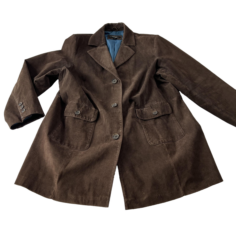 Style & Co. Coat Womens 22W Brown Suede Leather Overcoat Button Tailored Pockets - Picture 2 of 15